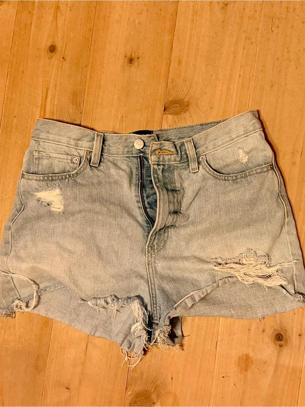 BDG Girlfriend High-Rise Distressed Women’s Denim Shorts - Light Blue